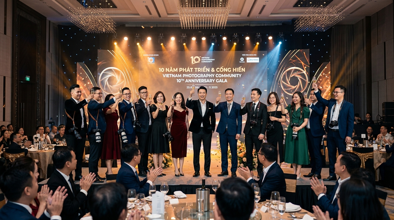Nhiếp ảnh gia tác nghiệp chụp ảnh trả ngay Realtime Photo tại hội nghị doanh nghiệp